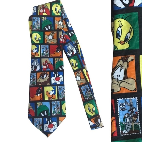 Vintage Looney Tunes Stamp Collection Tie 1997 Warner Bros - Picture 1 of 5